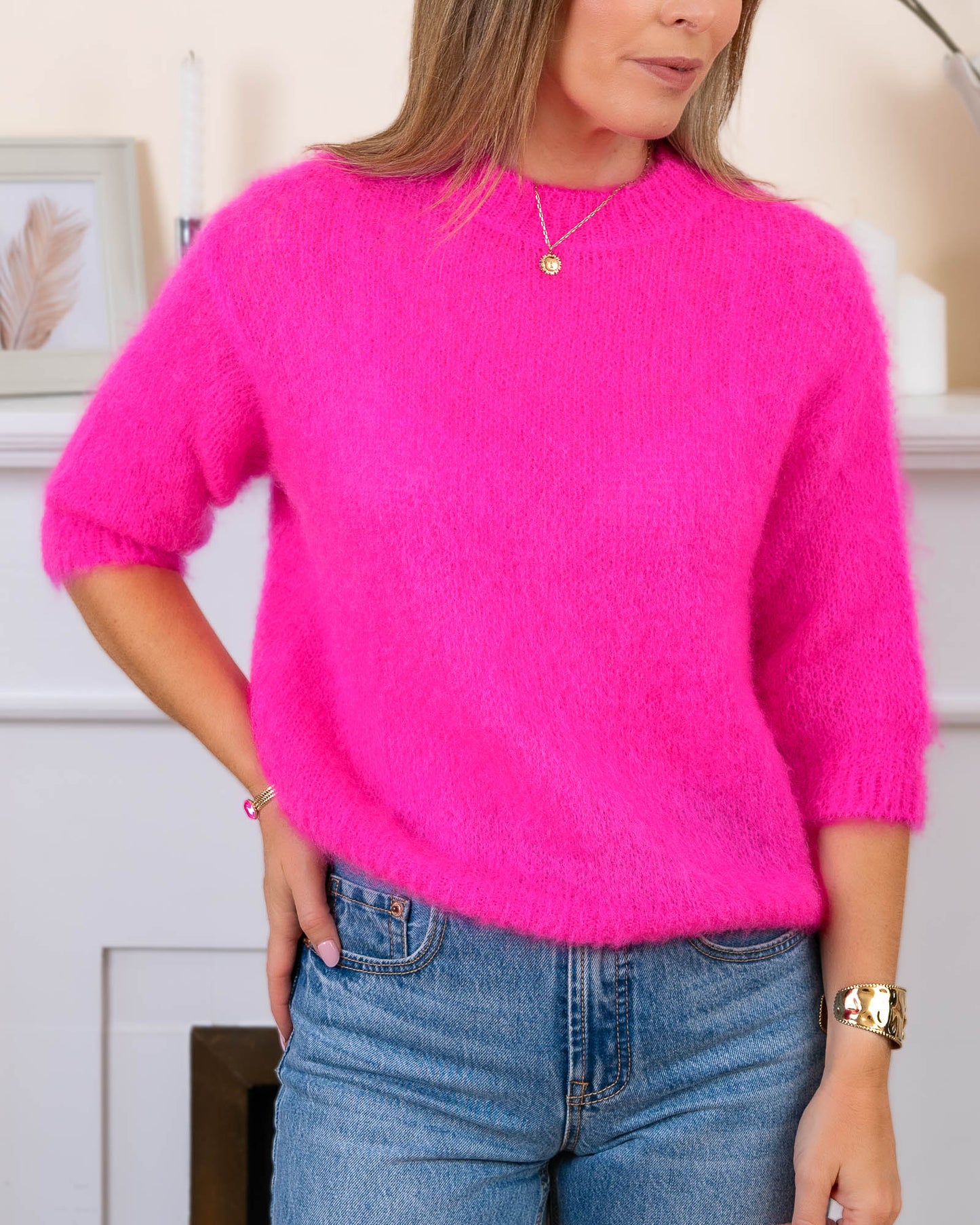 Neon Pink Amie Kid Mohair Jumper