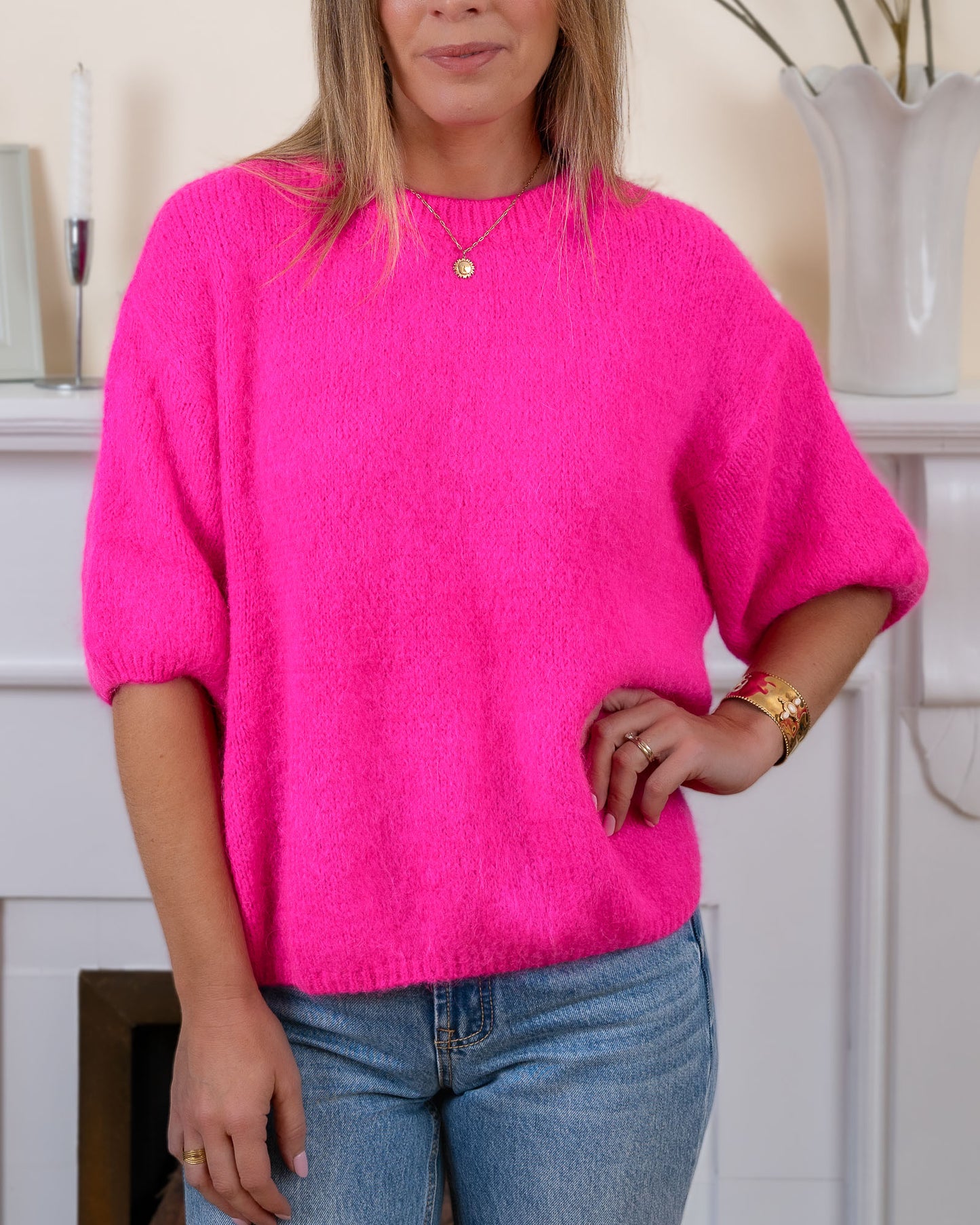 Neon Pink Mina Kid Mohair Jumper