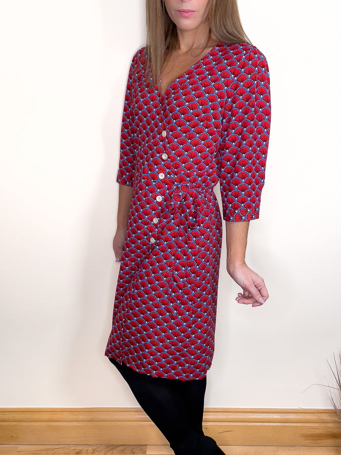 Red Fan Wrap Dress