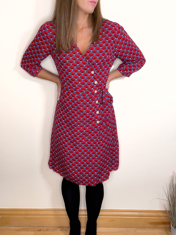 Red Fan Wrap Dress