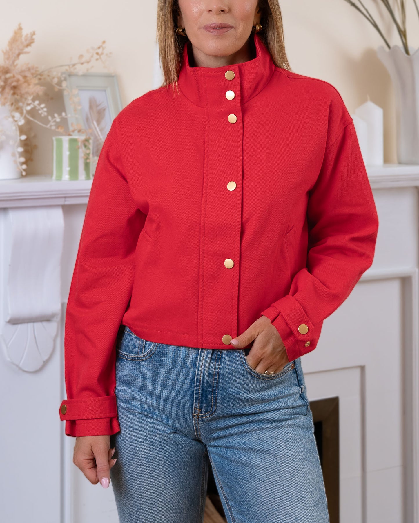 Red Evy Denim Bomber