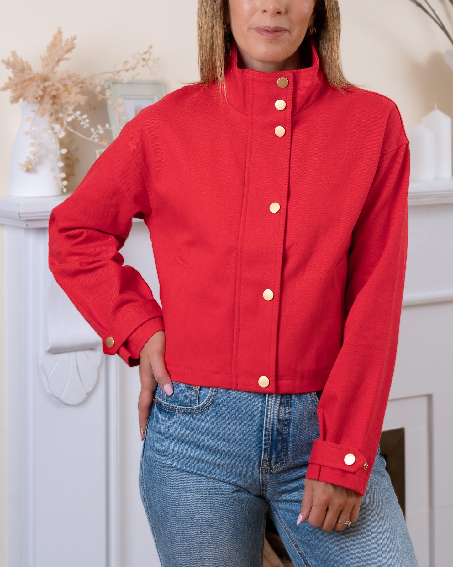 Red Evy Denim Bomber