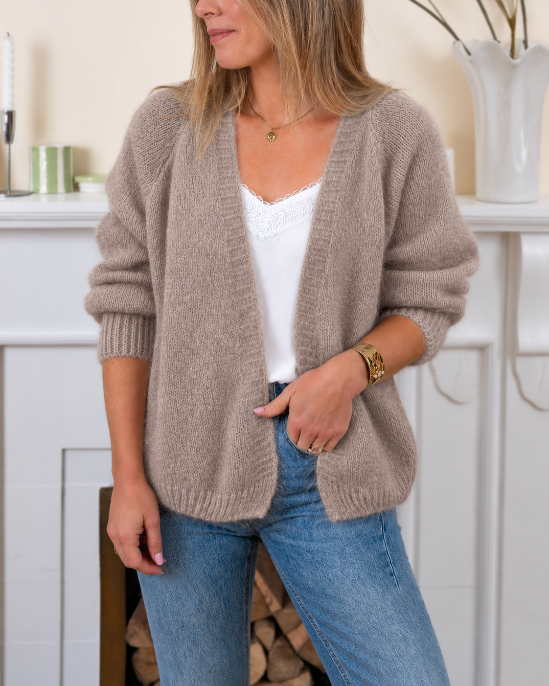 Taupe Aura Kid Mohair Cardigan (Dispatch 12/10)