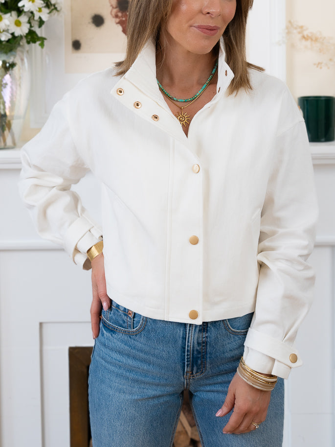 White Evy Denim Bomber