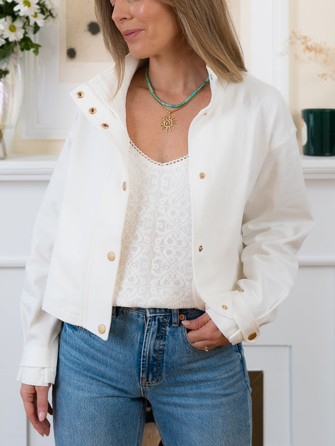 White Evy Denim Bomber