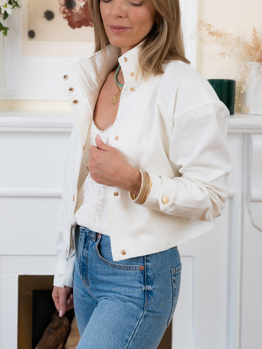 White Evy Denim Bomber