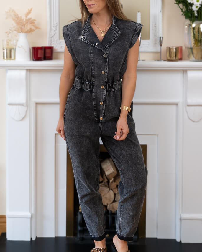 Black Denim Jumpsuit