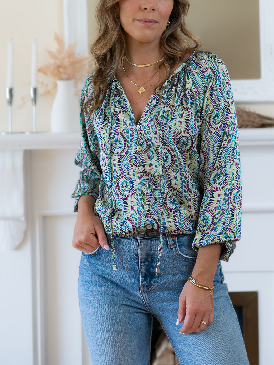Multicolour print satin style blouse