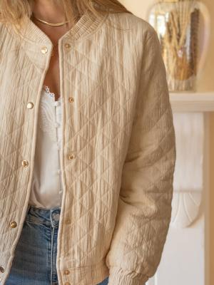 Beige Quilted Bomber